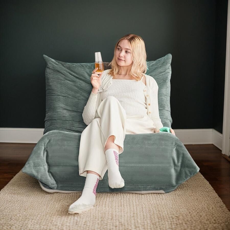 Pugsdrly Moderne banken poefs voor volwassenen op vloerbank superzachte memory foam bank Togo fauteuil woonkamermeubel geschikt voor slaapkamer balkon slaapzaal fauteuil voor bij de open haard (groen)