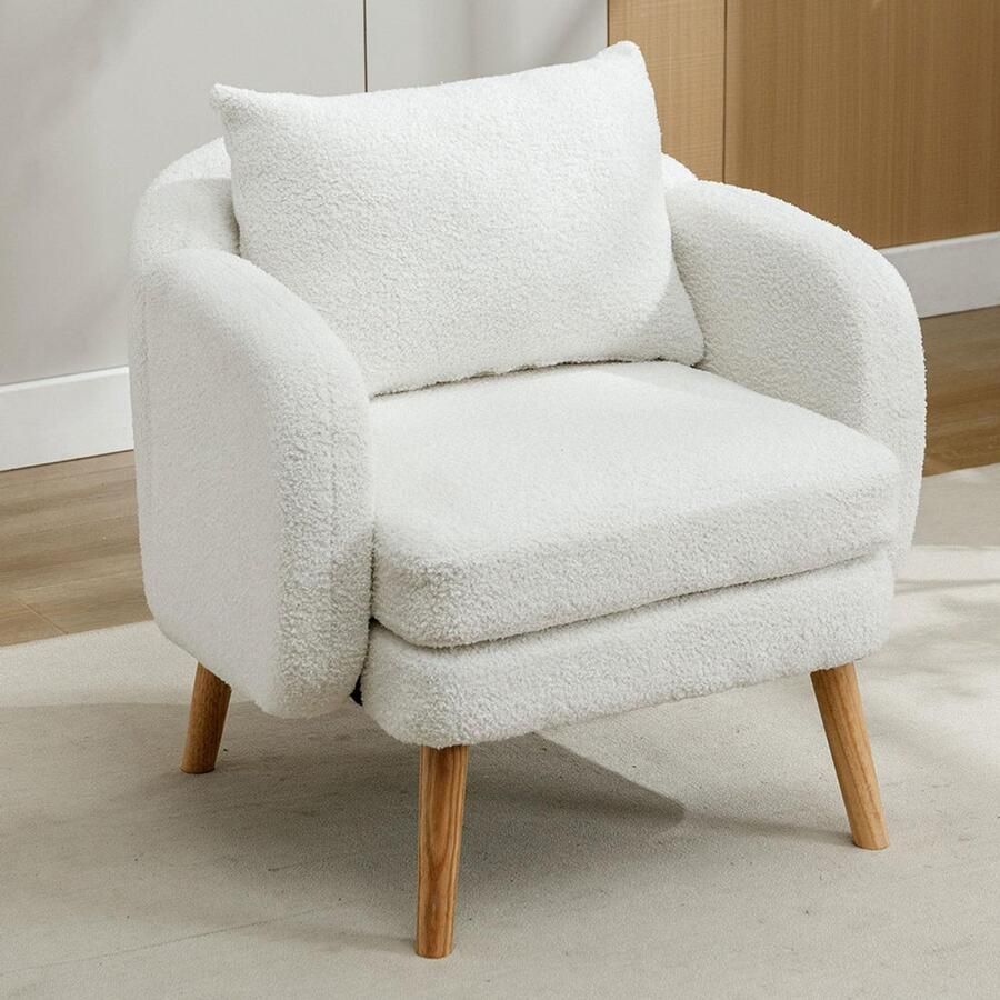 Pugsdrly Moderne en sobere fluwelen fauteuil met kussens fauteuil met extra dikke kussens eenvoudige fauteuil gestoffeerde fauteuil relaxfauteuil stoel met massief houten poten