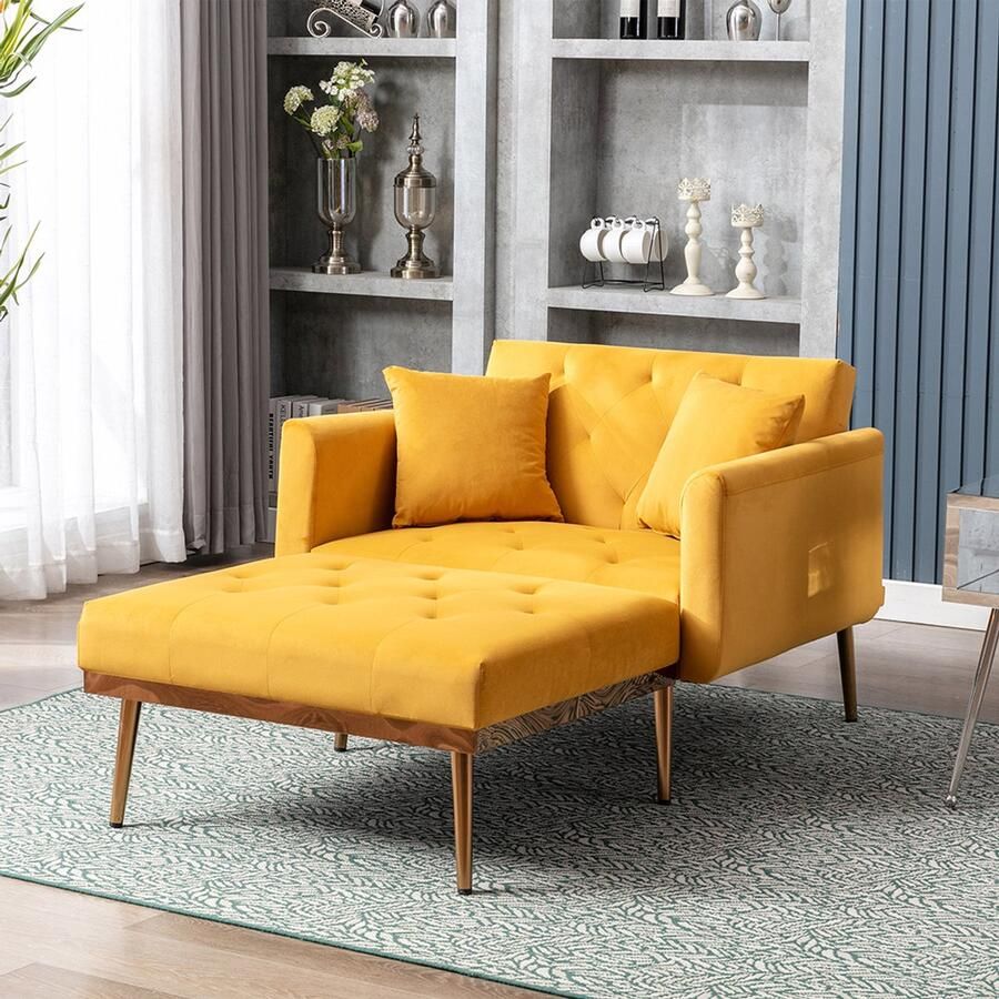 KOMHTOM 2-zitsbanken Moderne fauteuil met verstelbare rugleuning chaise longue opvouwbare bank geschikt voor de woonkamer slaapkamer kantoor (mango)