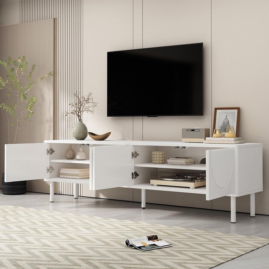 BLACKCOLORS Moderne lage tv-meubel 180 cm met opbergruimte mat oppervlak en kabelbeheer – minimalistisch design voor de woonkamer slaapkamer of hal