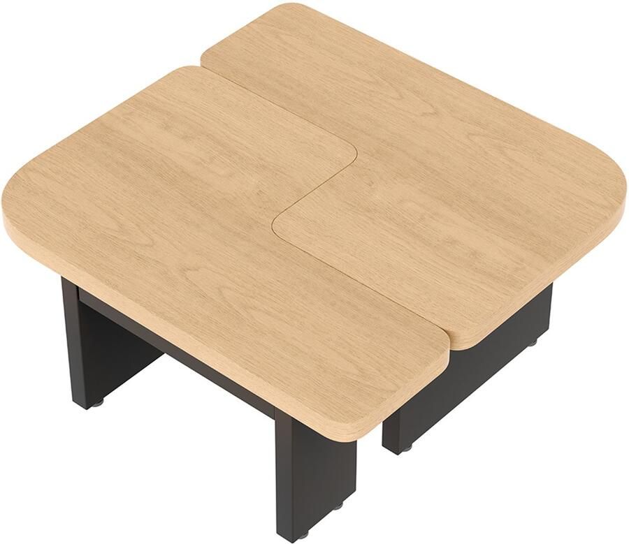 BLACKCOLORS Moderne salontafel met LED-design van milieuvriendelijk hout 2-in-1-design combinatie naar keuze design in natuurlijke houtkleur 2 lades zachte rondingen in hoogte verstelbare poten