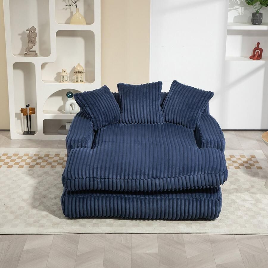 Pugsdrly Moderne slaapbank in corduroy Cloud Couch met 3 zachte kussens comfortabele slaapbank voor één persoon voor in de woonkamer appartement of kantoor (marineblauw)