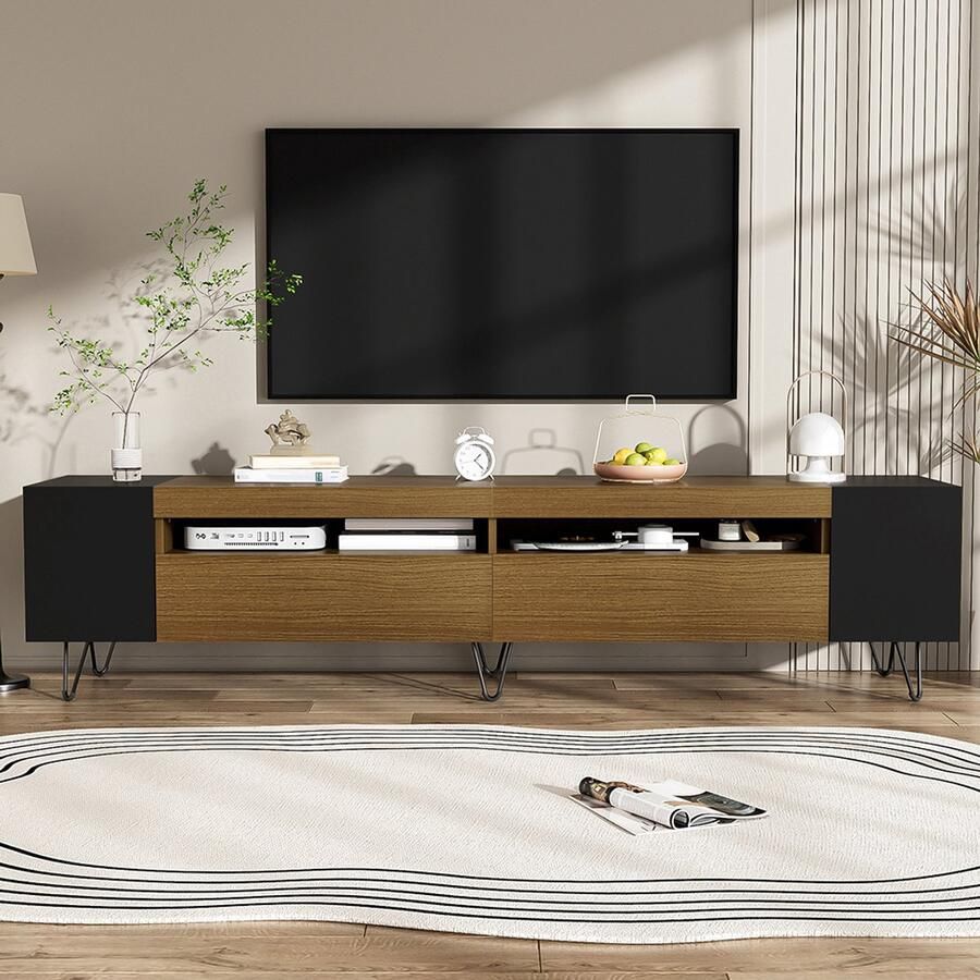 BLACKCOLORS Moderne tv-meubel in zwart en houtlook lengte 180 cm