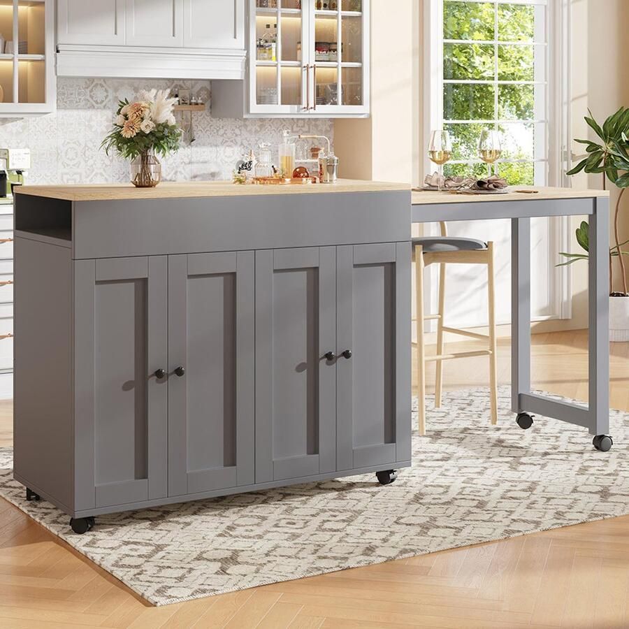 BLACKCOLORS Moderne uitschuifbare bartafel (118-180×50×94 cm) uitschuifbare eettafel met opbergruimte met zes opbergvakken hoge tafel bistrotafel voor de eetkamer te gebruiken als scheidingswand in de woonkamer grijs