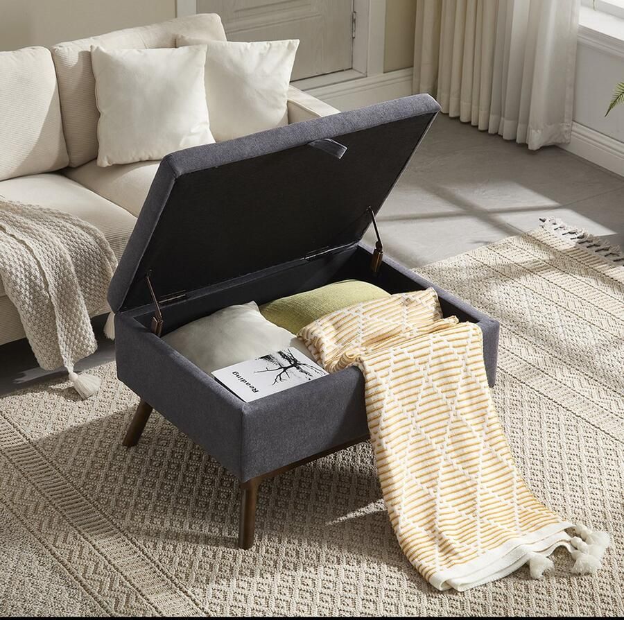 BLACKCOLORS Moderne vierkante opbergbank in mid-century stijl gemonteerd geschikt voor de woonkamer hal en familiekamer te gebruiken als salontafel voetenbank schoenenbank