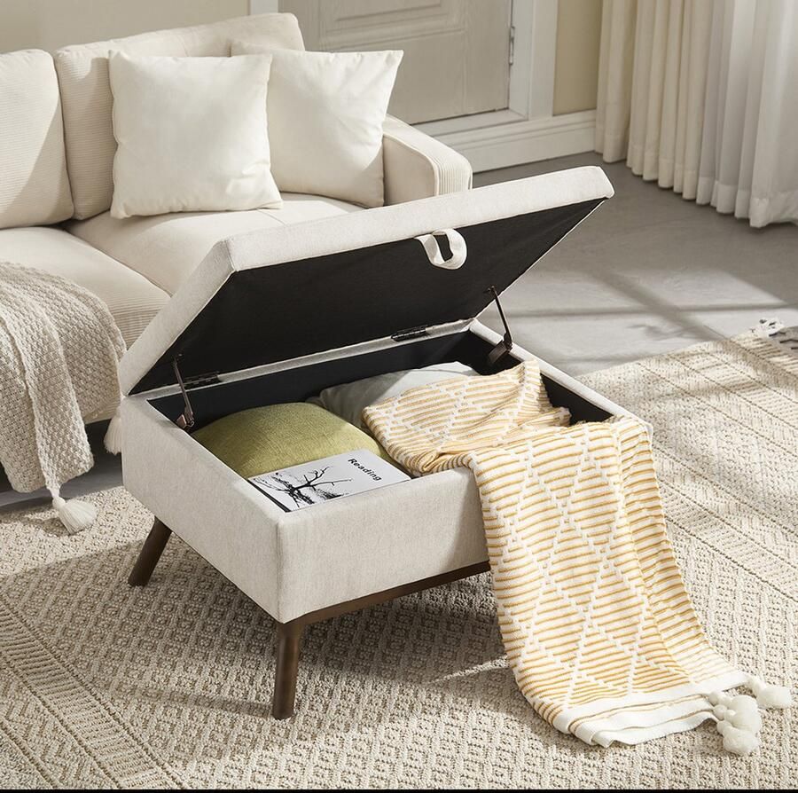 BLACKCOLORS Moderne vierkante opbergbank in mid-century stijl gemonteerd geschikt voor de woonkamer hal en familiekamer te gebruiken als salontafel voetenbank schoenenbank