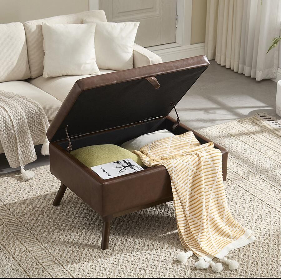 BLACKCOLORS Moderne vierkante opbergbank in mid-century stijl gemonteerd geschikt voor de woonkamer hal en familiekamer te gebruiken als salontafel voetenbank of schoenenbank