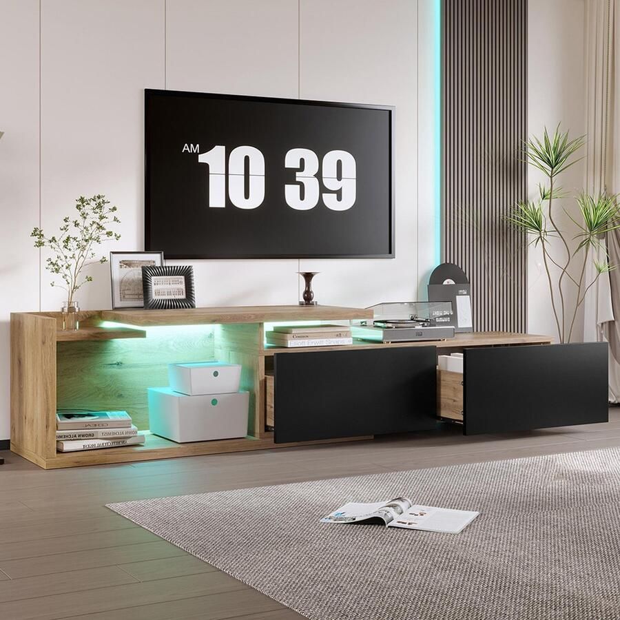 BLACKCOLORS Modulair tv-meubel met verrijdbare module en ledverlichting: flexibel 2-in-1-ontwerp individueel combineerbaar uitschuifbaar tot 2 m voor maximale flexibiliteit en optimale opbergruimte