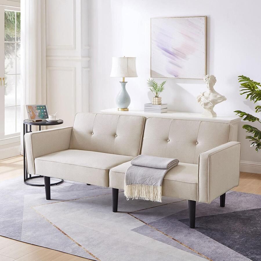 BLACKCOLORS [Multifunctionele en verstelbare slaapbank] 2-in-1 slaapbank tweezitsbank onafhankelijk verstelbare dubbele rugleuningen met slaapfunctie katoen en linnen schuim met hoge dichtheid