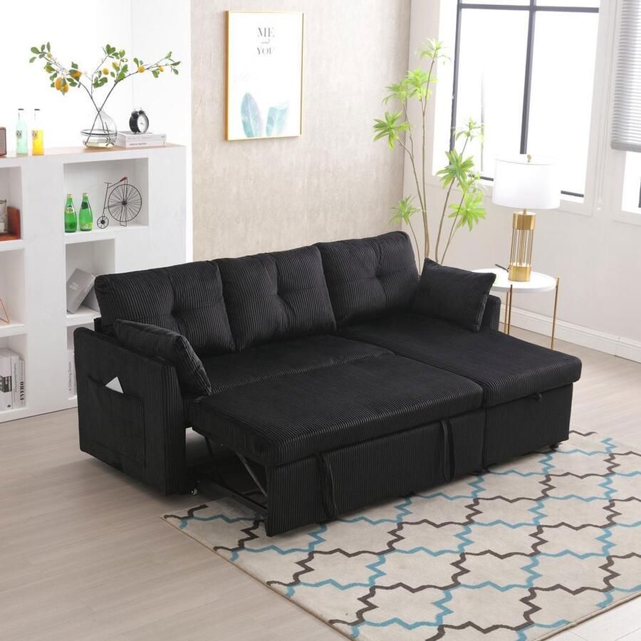 BLACKCOLORS Multifunctionele slaapbank met opbergruimte en uitschuifbaar bed slaapbank met verwisselbare chaise longue modulaire bank met opbergruimte modulaire L-bank modulaire hoekbank voor woonkamers