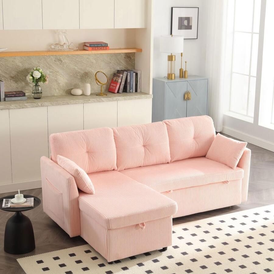 BLACKCOLORS Multifunctionele slaapbank met opbergruimte en uitschuifbaar bed slaapbank met verwisselbare chaise longue modulaire bank met opbergvakken modulaire L-bank modulaire hoekbank voor woonkamers