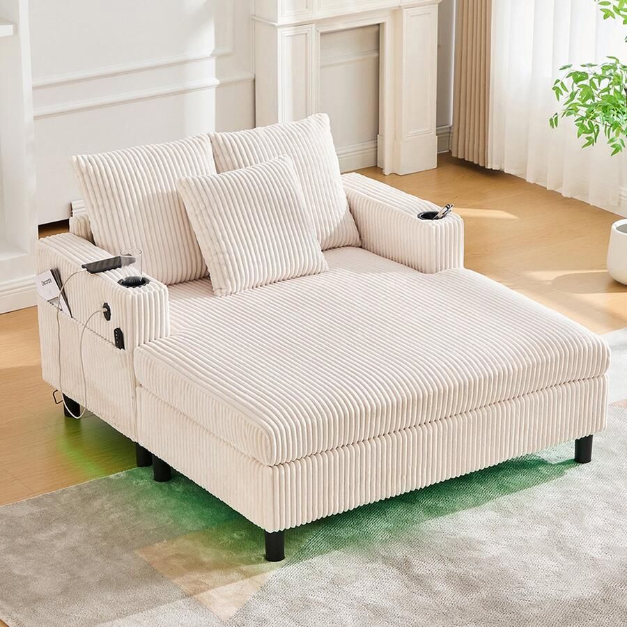 BLACKCOLORS Ruime en zachte fauteuil met bekerhouders aan de zijkant USB-poorten geïntegreerde LED-sfeerverlichting – perfect voor in de woonkamer slaapkamer of serre