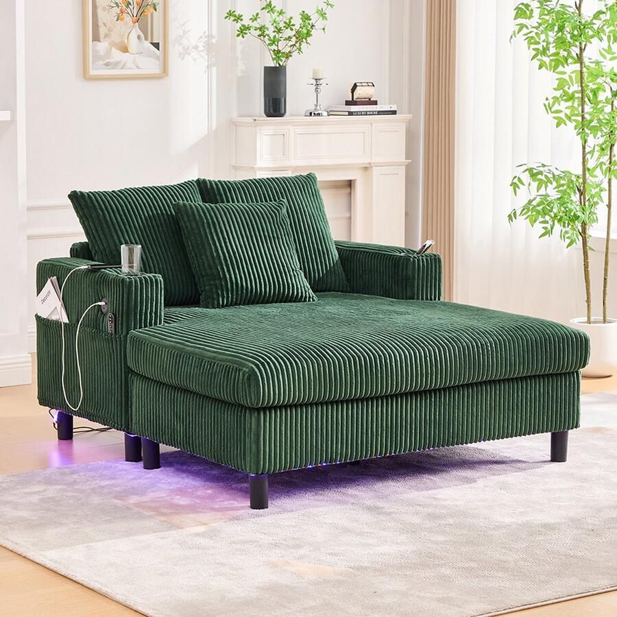 BLACKCOLORS Ruime en zachte fauteuil met ligbed zijdelingse bekerhouders USB-poorten en geïntegreerde sfeerverlichting met led – perfect voor in de woonkamer slaapkamer of veranda