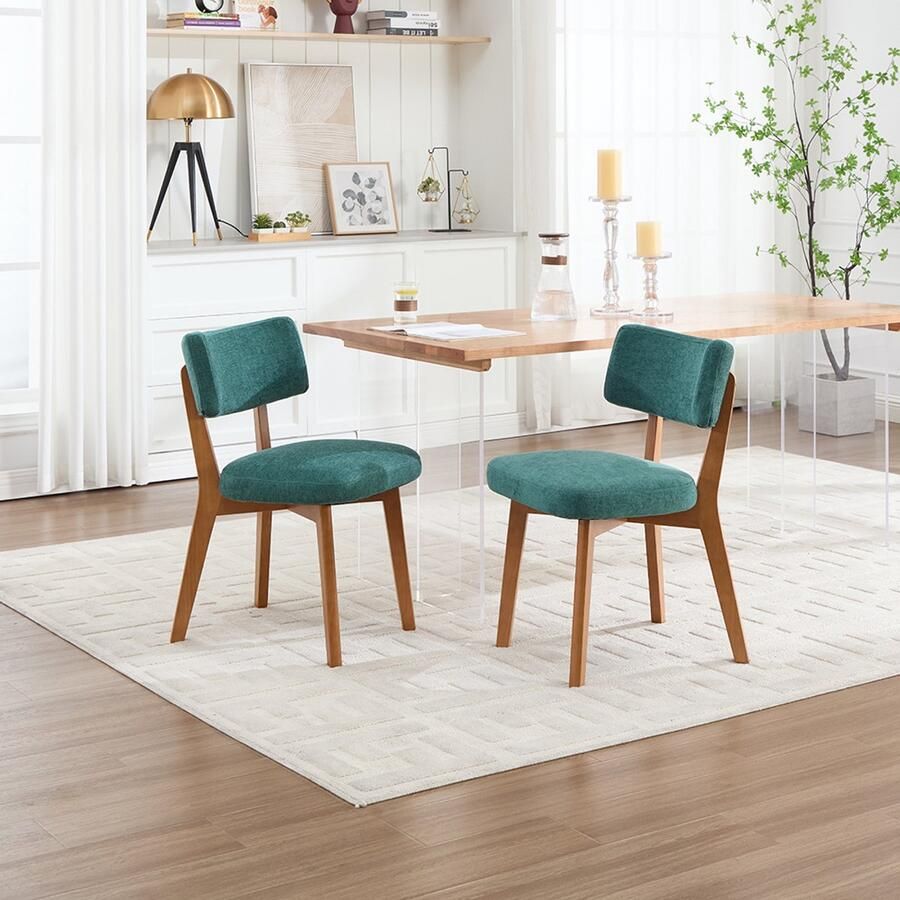 BLACKCOLORS Set van 2 moderne eetkamerstoelen in mid-century stijl massief houten poten gestoffeerde zitting voor de keuken eetkamer of kantoor