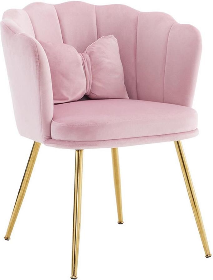 BLACKCOLORS Set van 2 moderne fluwelen fauteuils badkamerstoelen gestoffeerde stoelen met bloembladvormige rugleuning vergulde metalen poten en vlinderkussens voor de slaapkamer-eetkamer