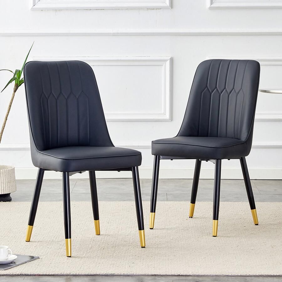 BLACKCOLORS Set van 2 stoelen moderne eetkamerstoelen in zwart met gestoffeerde rugleuning van PU-leer en zwarte metalen poten geschikt voor tal van toepassingen zoals de eetkamer de keuken en de slaapkamer