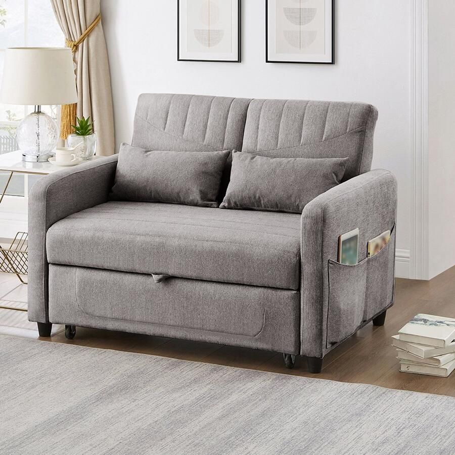 BLACKCOLORS [Slaapbank] Tweezits slaapbank uitschuifbaar eenvoudig en modern design eigentijdse stijl rugleuning verstelbaar in drie standen ademende katoen- en linnenstof