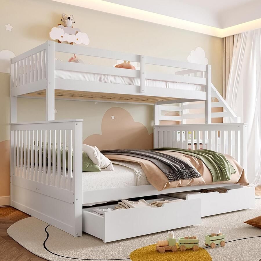 BLACKCOLORS Stapelbed 90 x 200 en 140 x 200 met lades opbergruimte zonder matras multifunctioneel wit