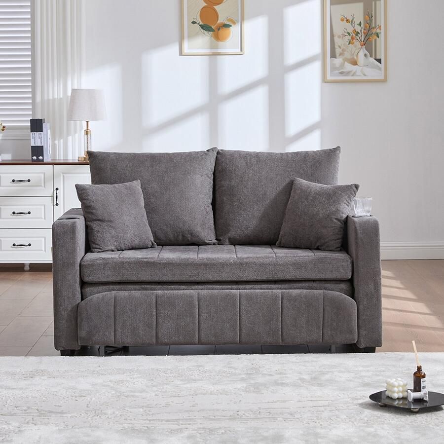 Pugsdrly Stoel Multifunctionele stoffen bank Opvouwbare slaapbank Kleine woonkamerbank met twee functies Afneembaar en wasbaar Met opbergtas Met USB-oplaadfunctie Met bekerhouder