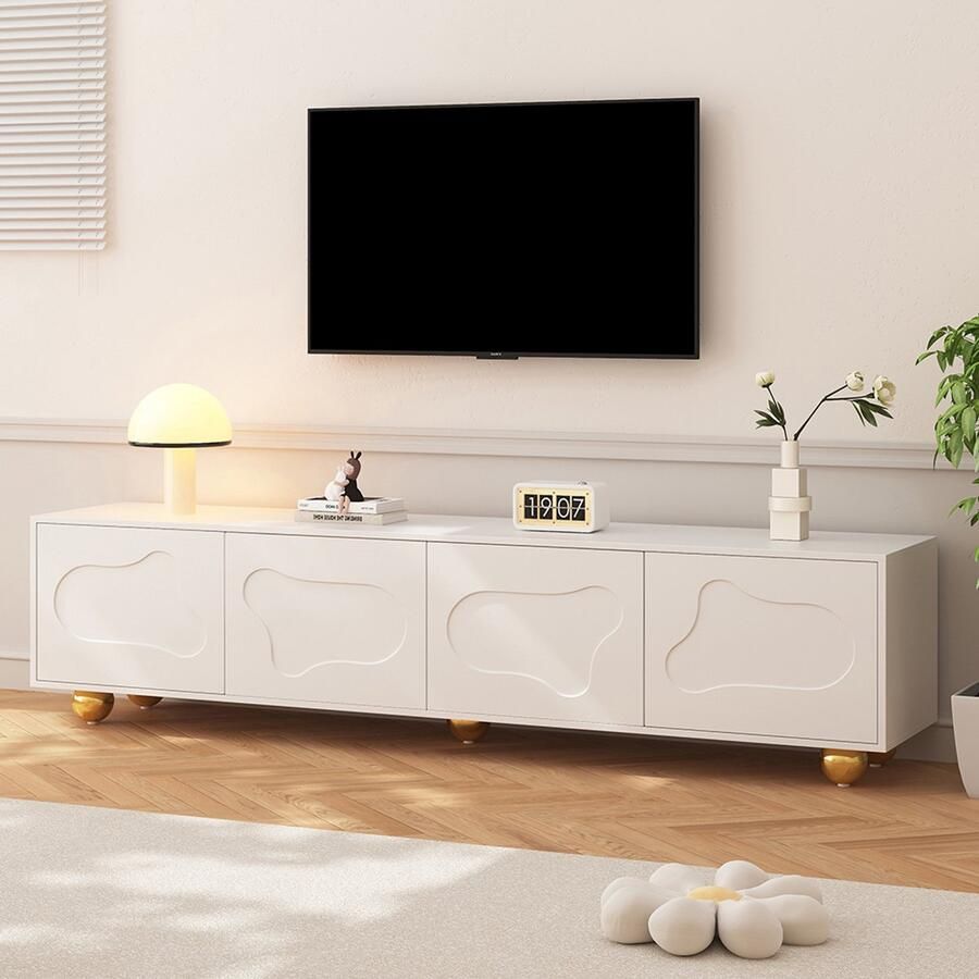 BLACKCOLORS TV-meubel 180*40*45 cm mooi cartoon TV-meubel laag meubel met 2 kasten TV-meubel in de vorm van een wolk TV-meubel met 5 poten draagvermogen tot 60 kg geschikt voor 75 inch