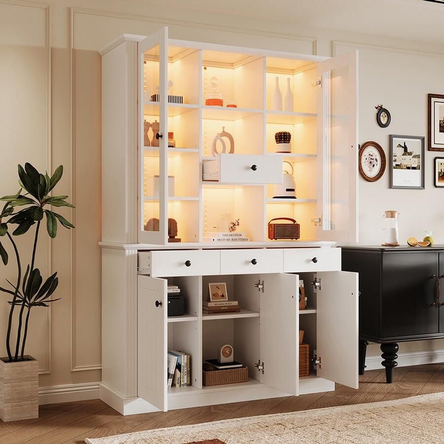 BLACKCOLORS Vitrinekast 119 5*40*180 cm vitrinekast op poten met 4 lades vitrines met 16 LED-kleuren woonkamerkast van 120 cm breed kast met 4 lades en 5 deuren grote kast met 21 opbergvakken MDF