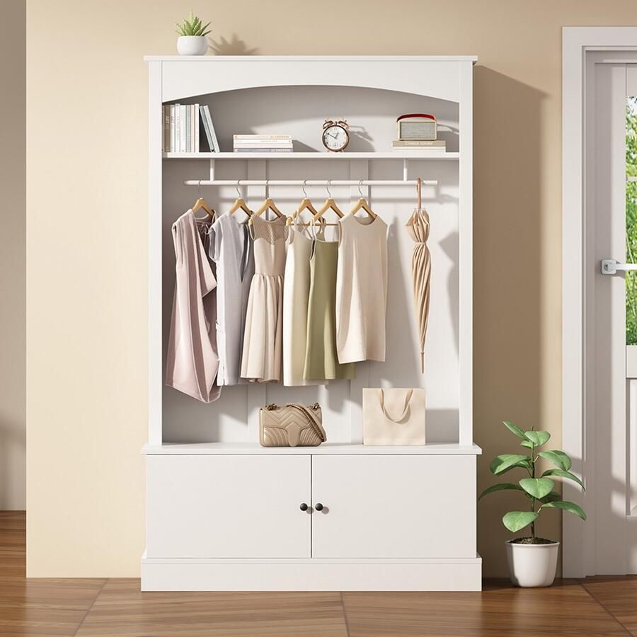 Pugsdrly Witte halkast kapstok met schoenenbank schoenenkast vrijstaand ruimtebesparend hal gang verstelbare planken