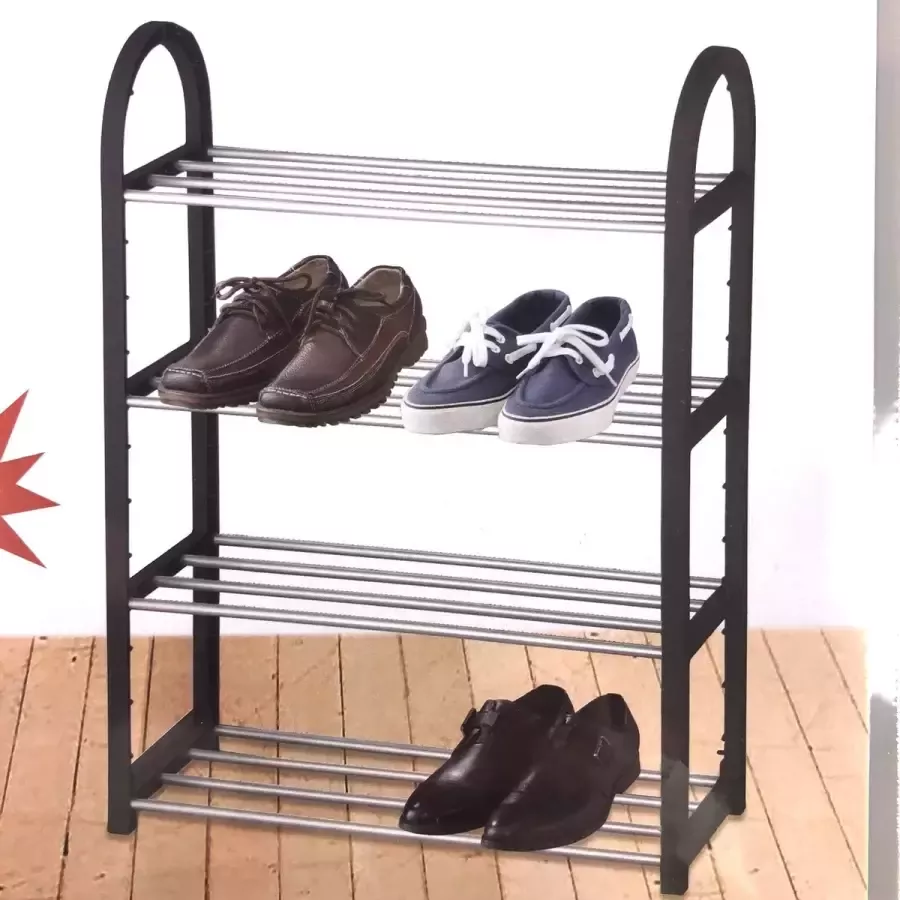 Blackstone Sterk Schoenenrek Voor 12 paar schoenen 4 Etages Schoenenplank Opbergsysteem Organizer Opberger Metaal Kunststof Zwart of Grijs Willekeurige kleur