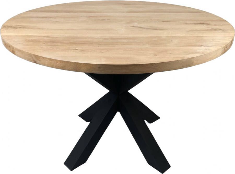 Blackwood Massief Eiken Eettafel Rond 130 cm Stalen Matrix Poot