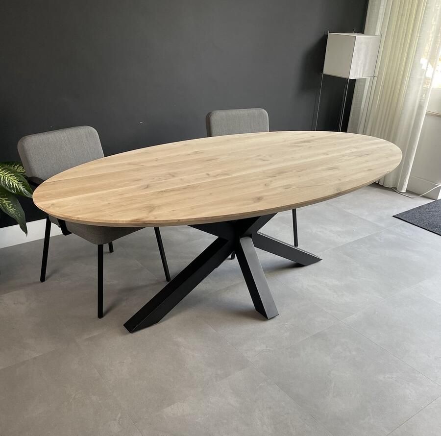 Blackwood Tafels Blackwood Ovale Eettafel Puur Massief Eiken Behandeld 160x90 centimeter Stalen Matrix Poot