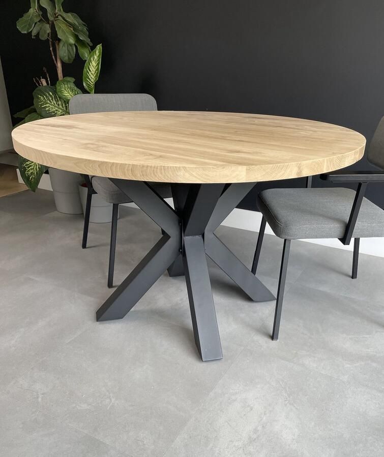 Blackwood Tafels Blackwood Ronde Eettafel Puur Massief Eiken Behandeld 100 centimeter Stalen Matrix Poot - Foto 2