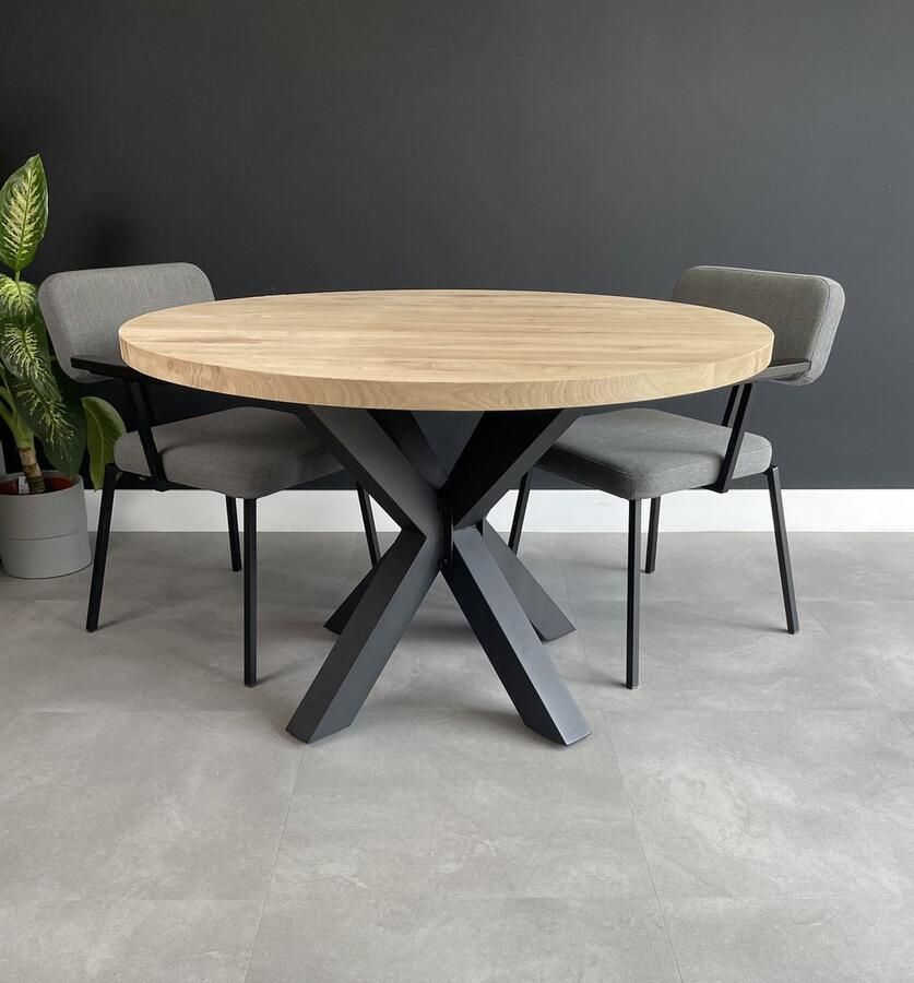 Blackwood Tafels Blackwood Ronde Eettafel Puur Massief Eiken Behandeld 150 centimeter Stalen Matrix Poot
