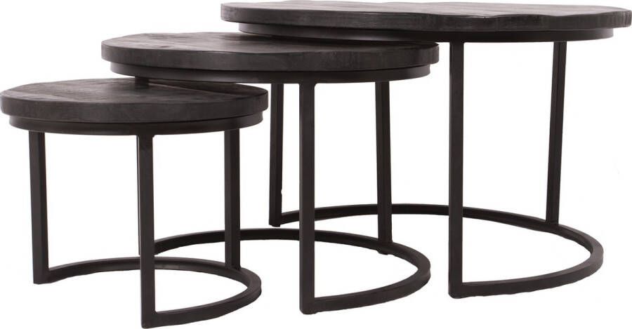 BLenS Salontafel Boksel Rond Mangohout Zwart Set van 3