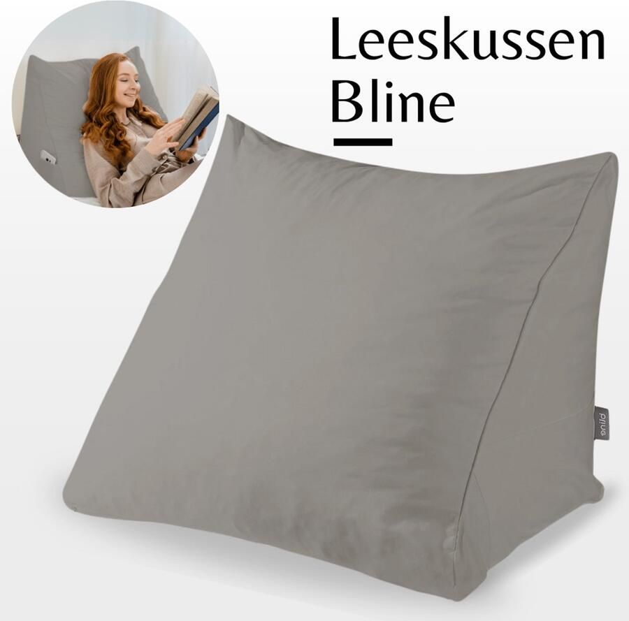 Bline Leeskussen Grijs – Ergonomisch Leeskussen voor in Bed Grijs – Traagschuim – Bookseat Grijs – Zitkussen – Ondersteuning bij Lezen – Met Zijvak