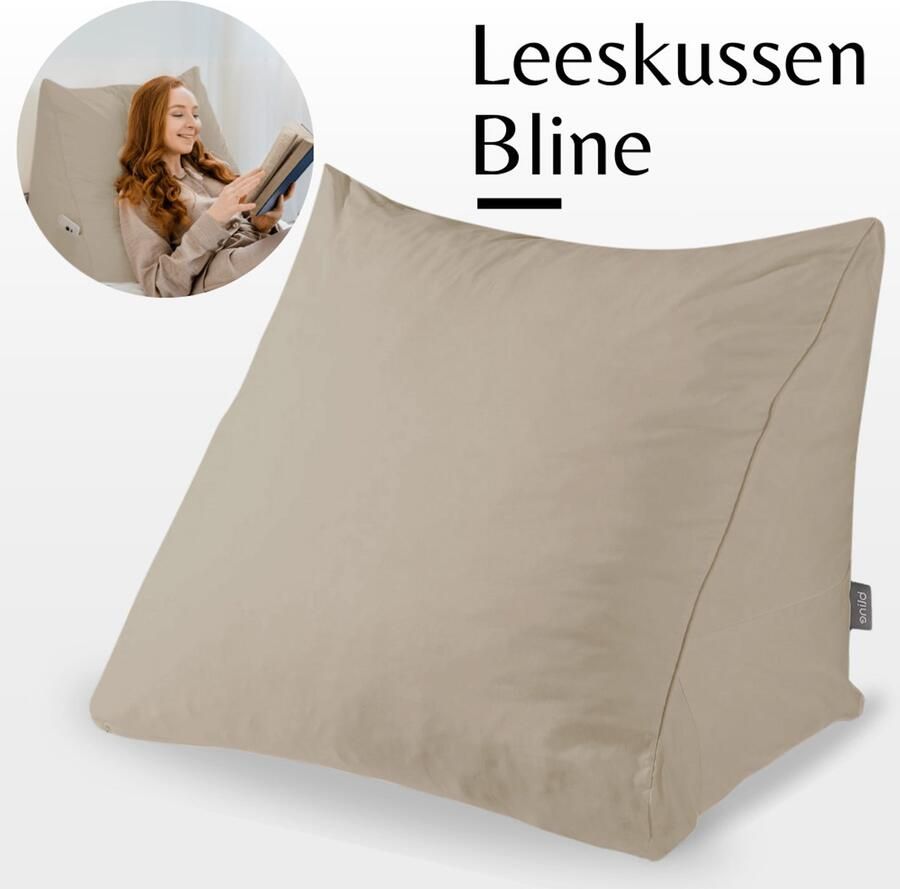 Bline Leeskussen Zand – Ergonomisch Leeskussen voor in Bed Zand – Traagschuim – Bookseat – Zitkussen – Ondersteuning bij Lezen – Met Zijvak