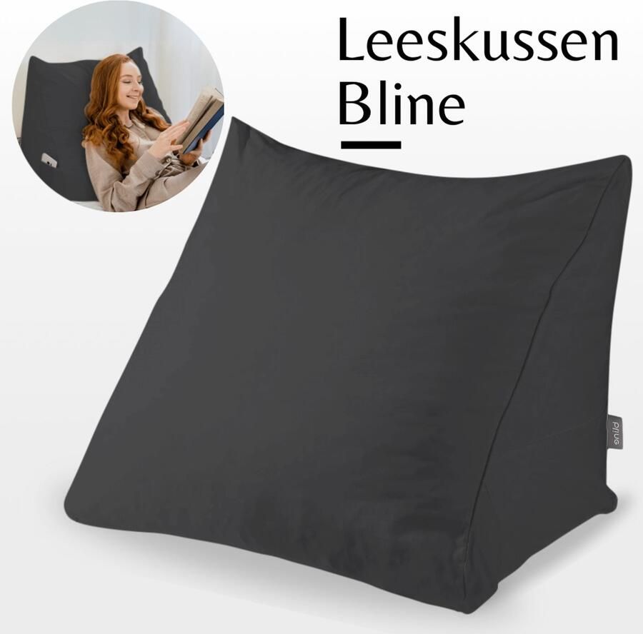 Bline Leeskussen Zwart – Ergonomisch Leeskussen voor in Bed Zwart– Traagschuim – Bookseat – Zitkussen – Ondersteuning bij Lezen – Met Zijvak