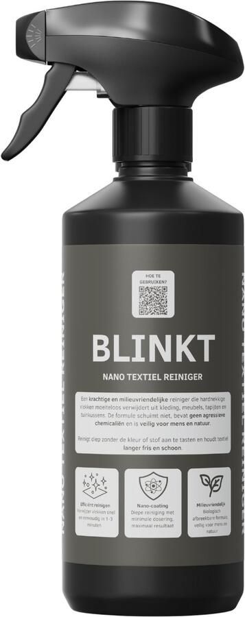BLINKT Nano Textiel Reiniger – Milieuvriendelijk – Vlekverwijderaar – Voor Kleding Meubels Tapijten & Tuinkussens – Textielreiniger – 500ml
