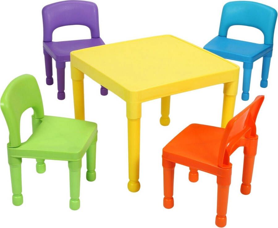 BlinQ Kinder multi-gekleurde tafel en 4 stoelen set