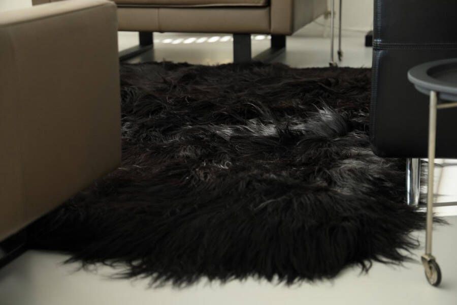 Blissful home Blissful© Vloerkleed van IJslandse schapenvacht zwart (200x220cm) hoogste kwaliteit! handgemaakt 100% natuurlijk ecologisch echt carpet