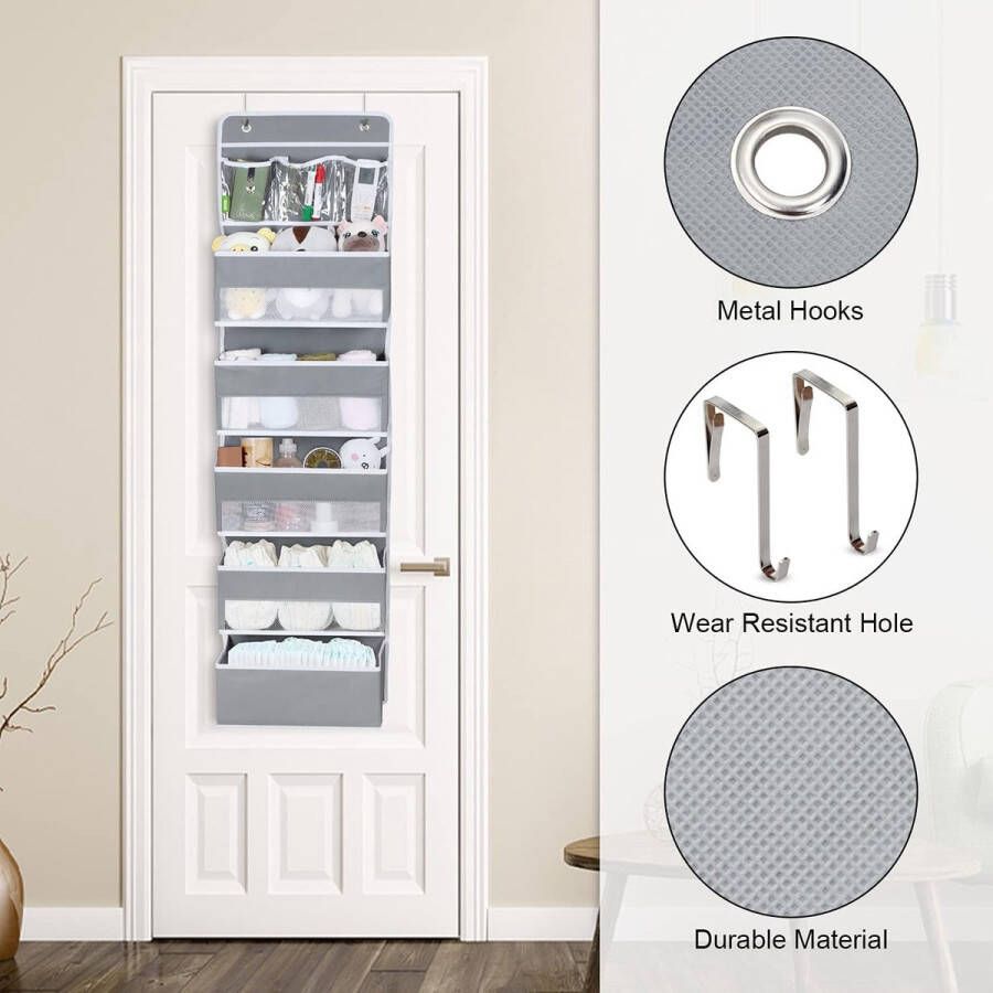 BLO Deurorganizer hangorganizer met 5 grote vakken met venster en 3 pvc-vakken 2 metalen haken voor deur badkamer kinderkamer slaapkamer woonkamer