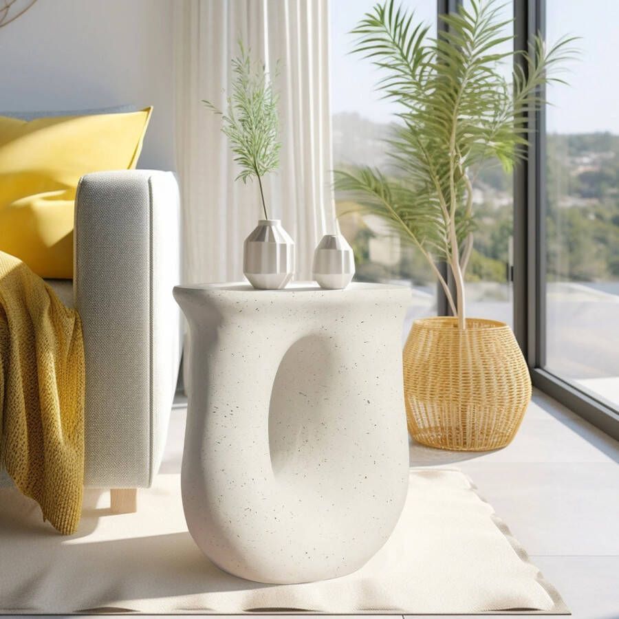 Bloominggoods Bijzettafel Handgegoten Lichtgewicht Binnen en Buiten Gebroken Wit 43x33x45cm