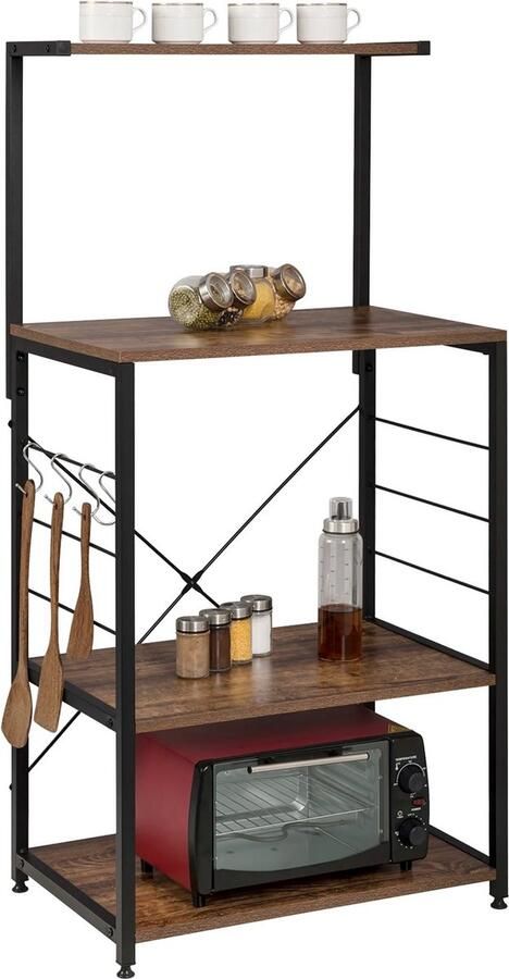 Bloominggoods Keukenrek Keukenkast Opbergkast Bruin- Zwart Boekenkast Wandkast 60X40X123Cm