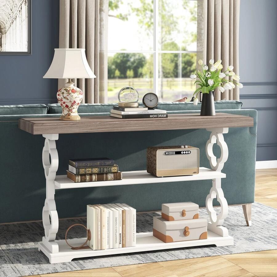 Bloominggoods Sidetable Gangtafel Consoletafel Dressoir tafel Entreetafel Banktafel Hal Woonkamer 55x34x14cm Grijs Wit
