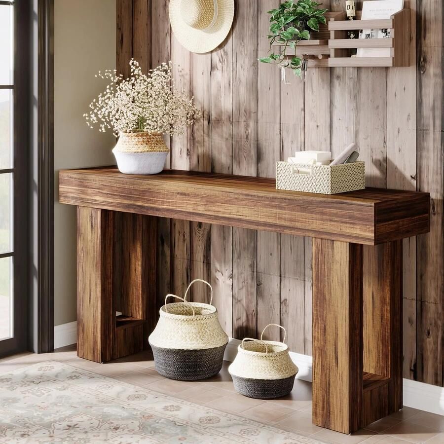 Bloominggoods Sidetable Gangtafel Dressoir Console tafel Hal Woonkamer Hout Donker Kaki 160x35x84 cm Landelijk - Foto 2