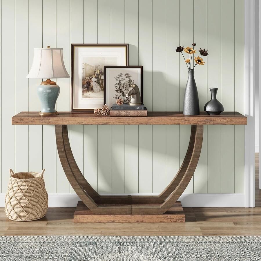 Bloominggoods Sidetable Gangtafel Dressoir Console tafel Hal Woonkamer Vintage 160x30x80cm Metaal Hout -U-Vorm - Foto 2