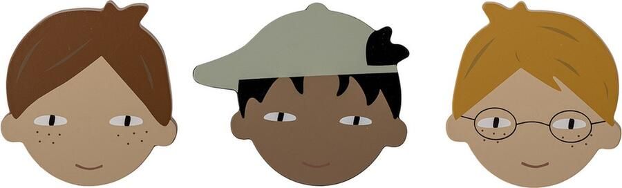 Bloomingville mini Bloomingville kinderkapstok set van 3 kinderhoofdjes