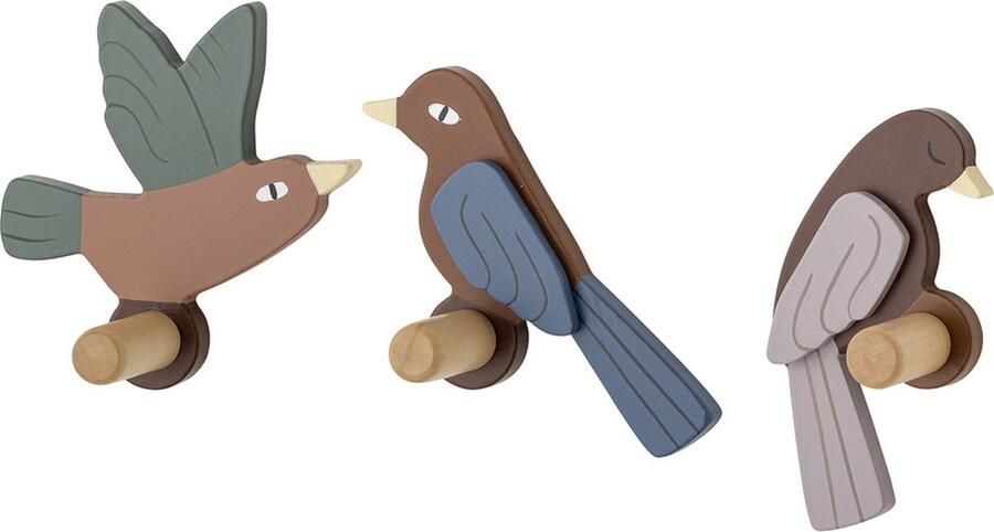 Bloomingville mini Bloomingville kinderkapstok set van 3 vogels