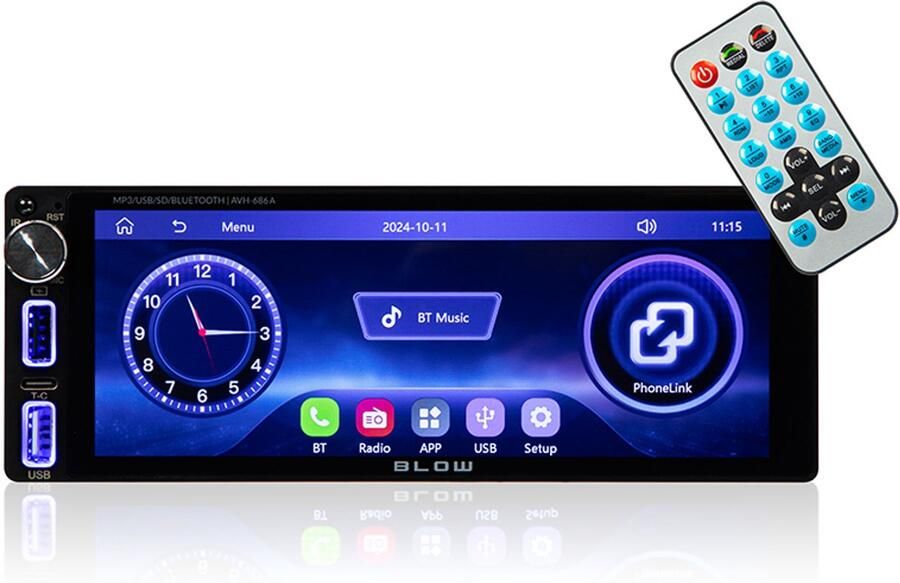 Blow 686A Autoradio met Bluetooth – CarPlay – Android Auto 6 86” Touchscreen – Bluetooth – USB USB-C – RDS – 4x50W