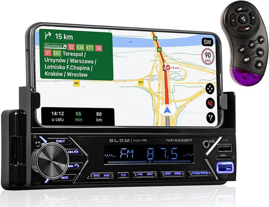 Blow Mobile PRO 1DIN Autoradio – Smartphonehouder – Telefoonhouder Auto Bluetooth – USB – FM – AUX