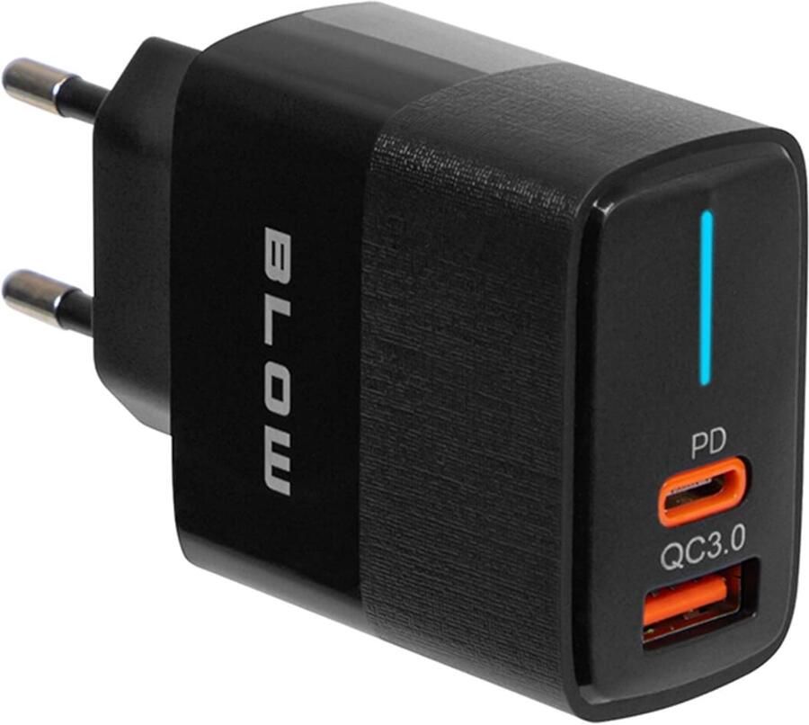 Blow USB Lader 20W Snellader Met USB-A & USB-C QC3.0 + PD Zwart
