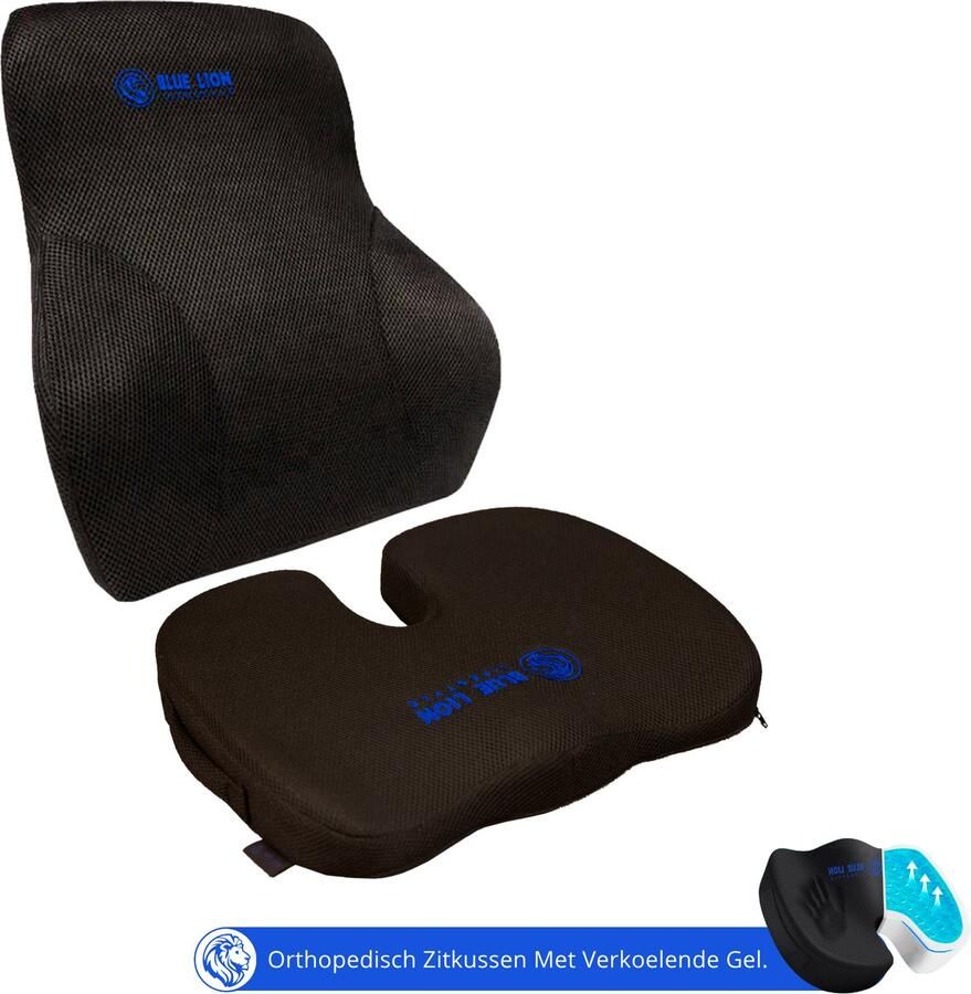 Blue Lion Lifestyle Blue Lion Orthopedisch Zitkussen Met Gel & Rugsteun L Ergonomisch Stuit- & Rugkussen voor Bureau of Bank Stoelkussen Groot - Foto 2